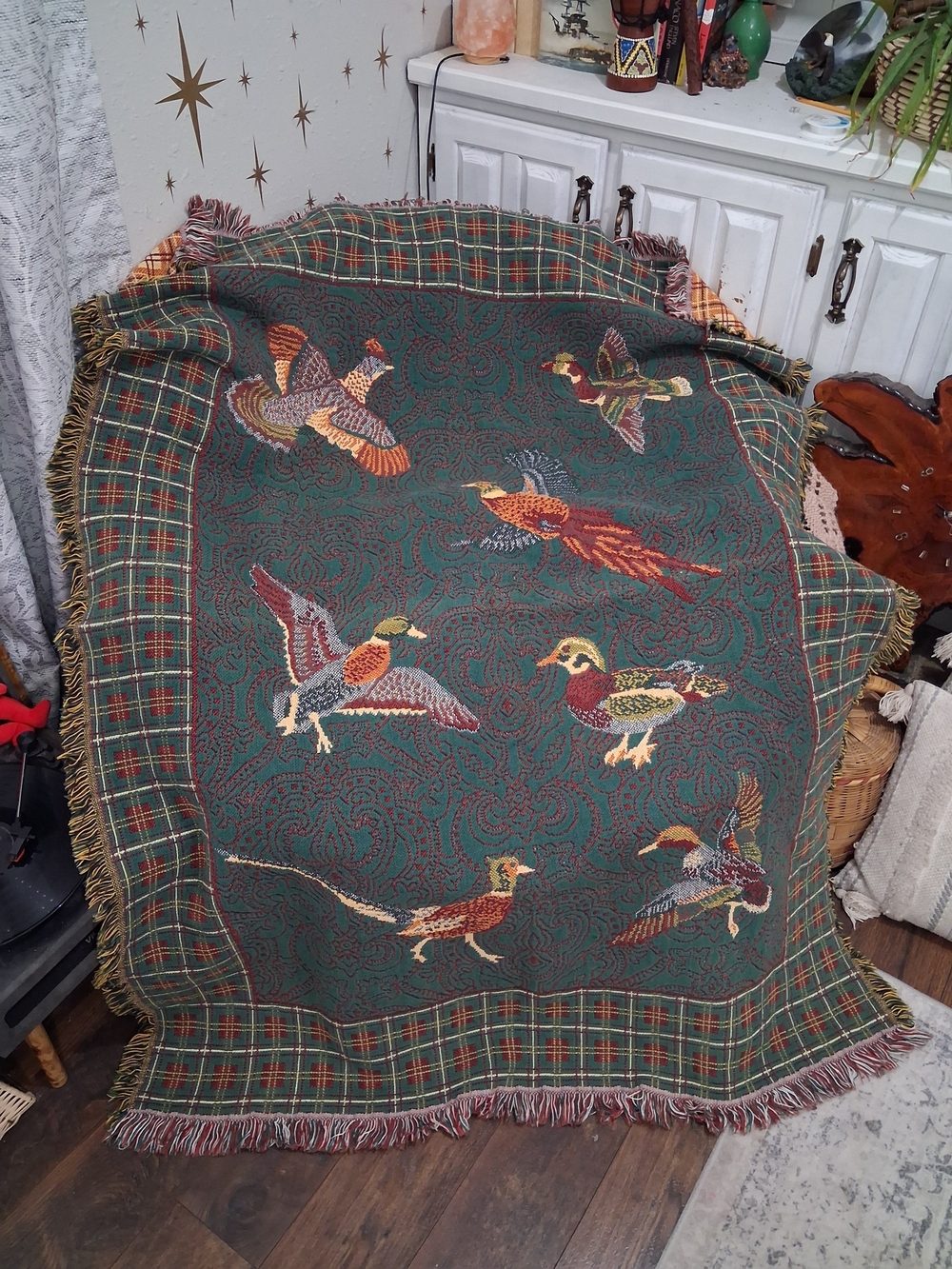 Vintage Bird game Blanket Throw goodwin weavers tassel fringe cabin ducks hunt